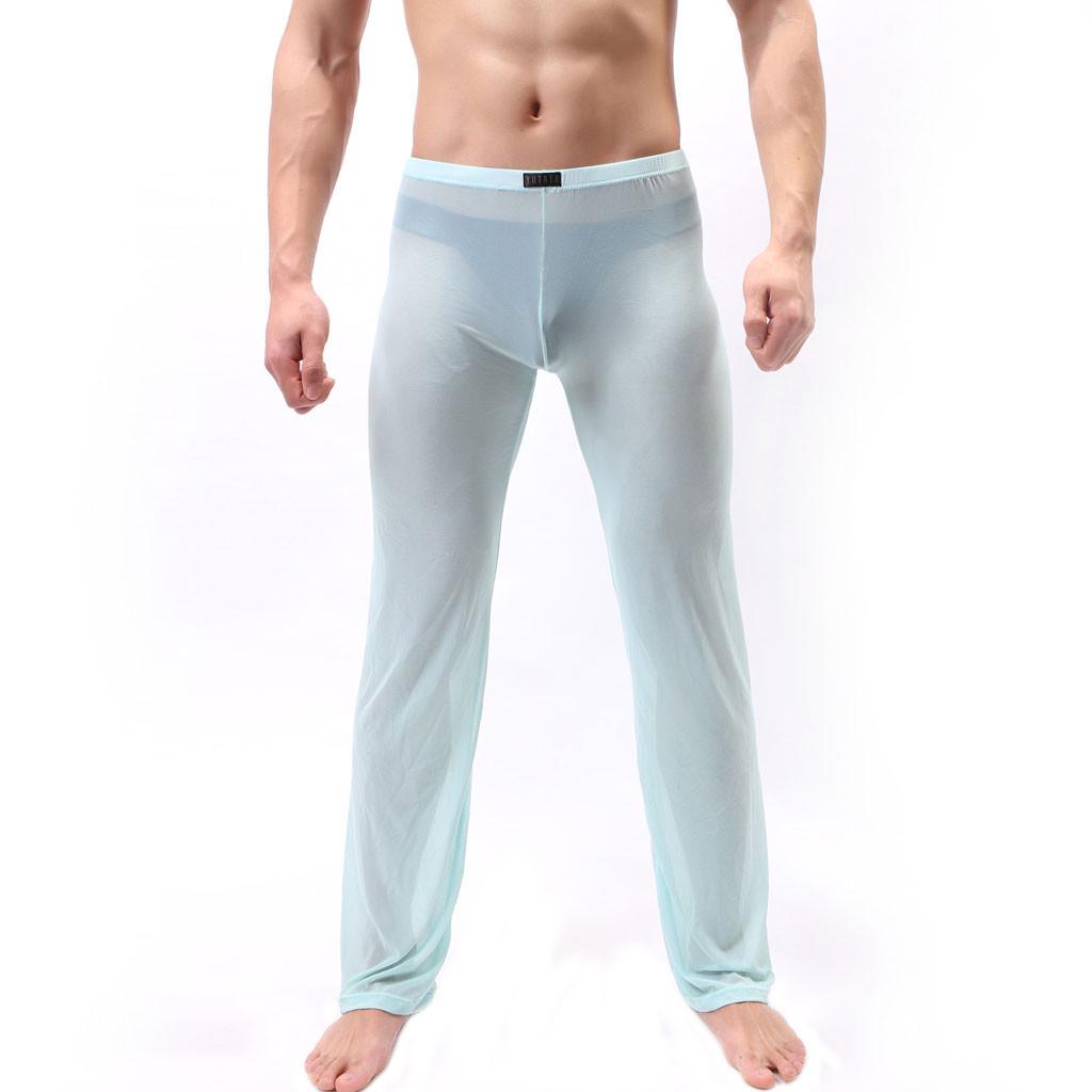 Men  Mesh Long Pants Underpants Sheer Trouser Soft Thin Mesh Lingerie