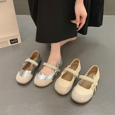French Flat-bottomed Silver Mary Jane Shoes Women's Summer New Beautiful Pearl with Skirt Evening Fairy Style Single Shoes