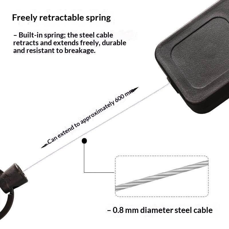 Retractable Keychain Outdoor Carabiner Steel Wire Rope High Resilience Anti Lost Easy To Pull Buckle 60Cm Keyring For Hiking