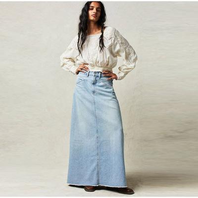 Jednobarevné džínové rovné sukně Dámské Vintage S vysokým pasem Střední délka Kapsy Dámská sukně 2025 Jarní móda Dámské High Street Oblečení