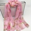 Whimsical Camellia Print Chiffon Scarf - Soft, Breathable & Versatile Shawl for Women - Perfect for All Seasons, Polyester Fiber, Elegant Accessory