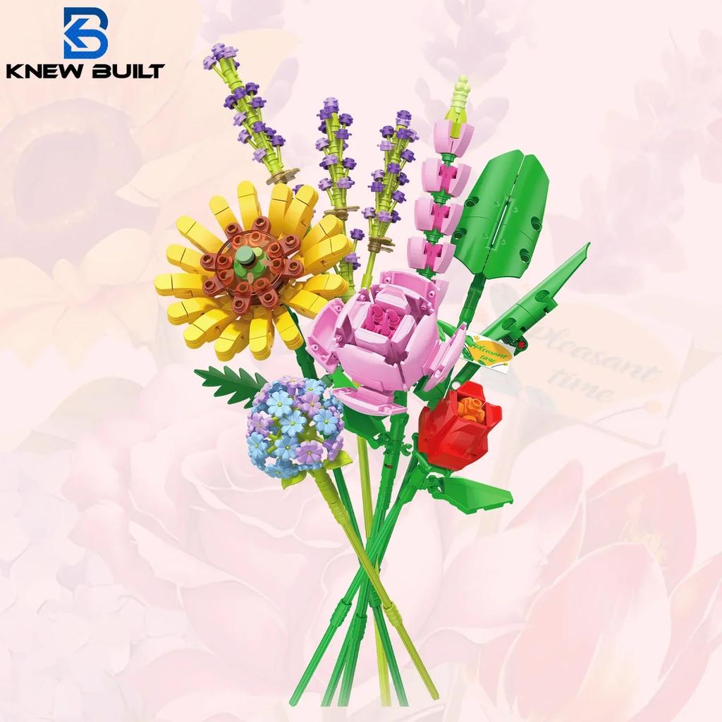 KNEW BUILT Mini Flower Bouquet 3D Model Building Blocks Ideal Holiday Party Gift for Girls or Versatile Decoration Kids Toys