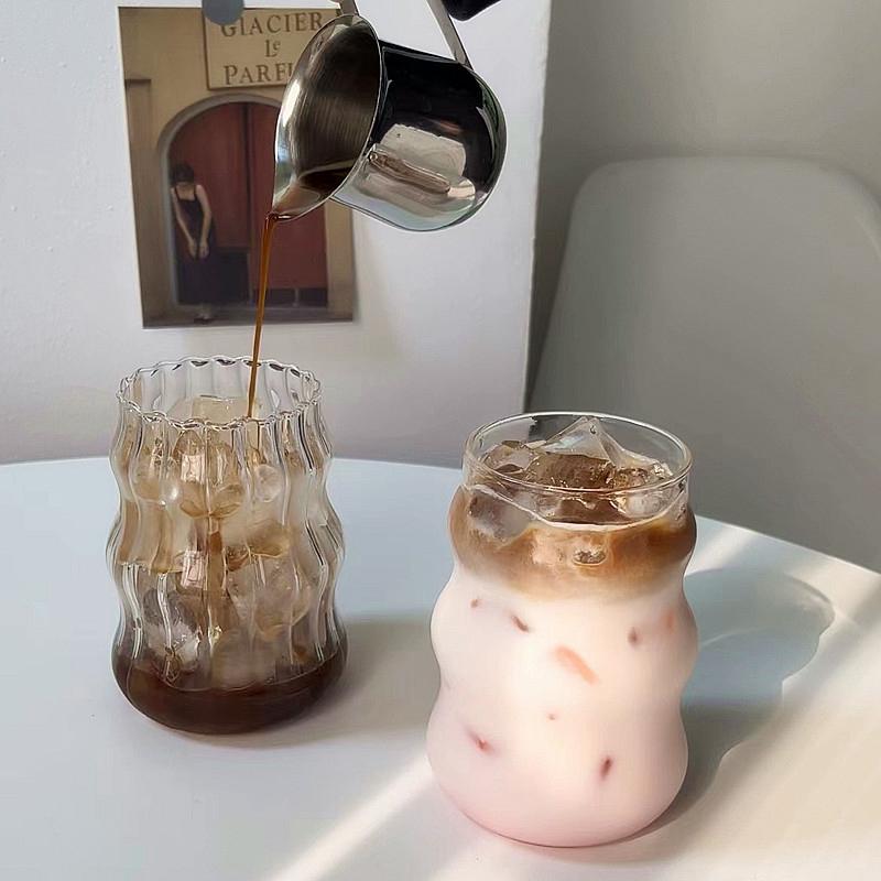 Transparent Glass Cup INS Style Coffee Mug Juice Milk Drinkware Cocktail Drinking Cup Wine Glasses Cup Bottle Party Supplies