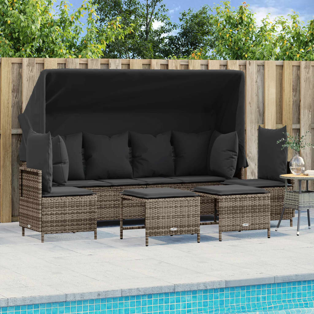 Vidaxl 5-Cz. Garden Lounge Set, Cushions, Grey PE Rattan