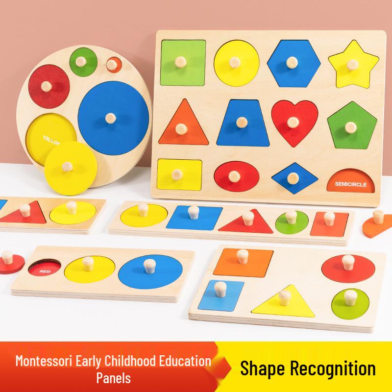 Montessori Wooden Geometric Toddler Puzzle - 3D Cognitive Educational Toy