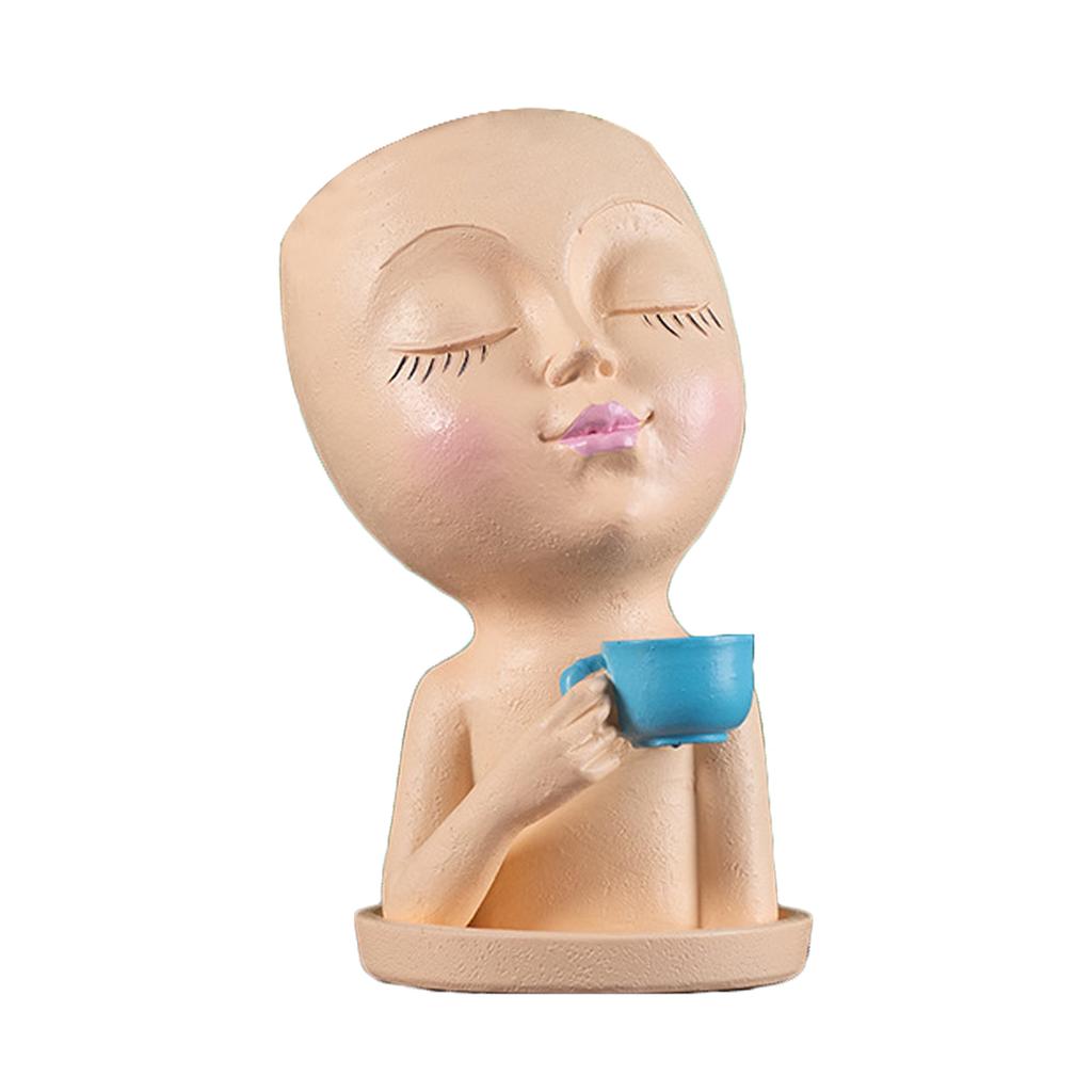 Harz Mädchenporträt Dekorative Pflanzgefäß-Ornamente Mädchenstatue Topfpflanze Desktop-Aufbewahrung Handwerk Feiertagsgeschenk für Hof