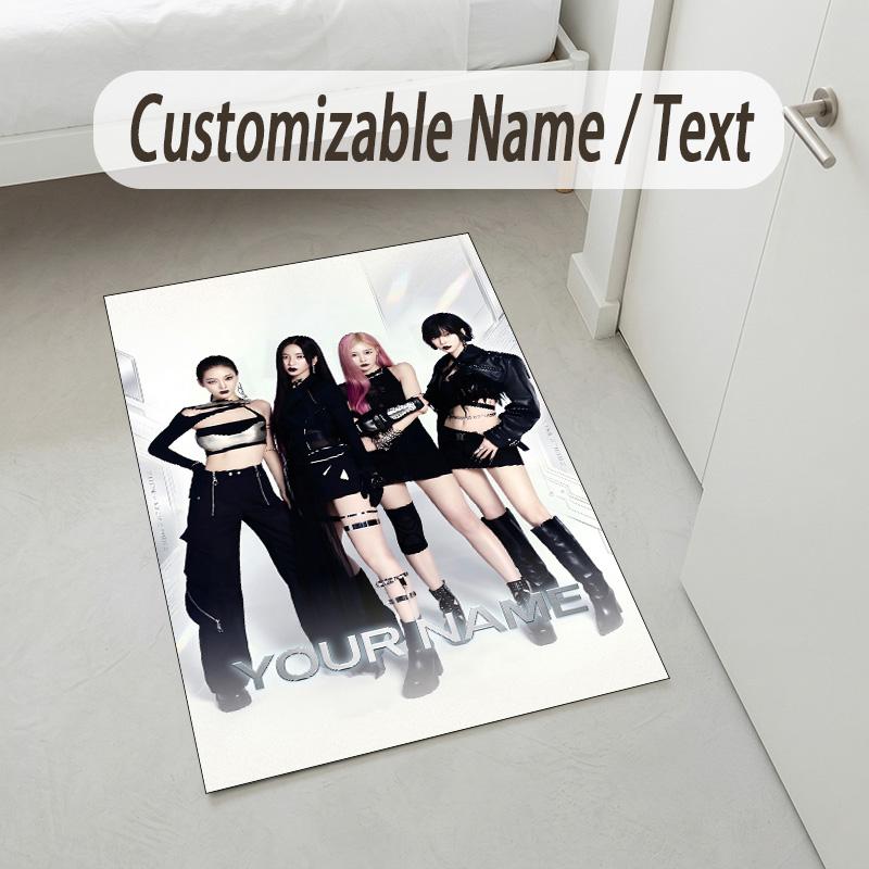 Personalized Crystal Velvet Carpet,aespa Custom Printed Name, Plush Area Rug For Home Indoor Decor