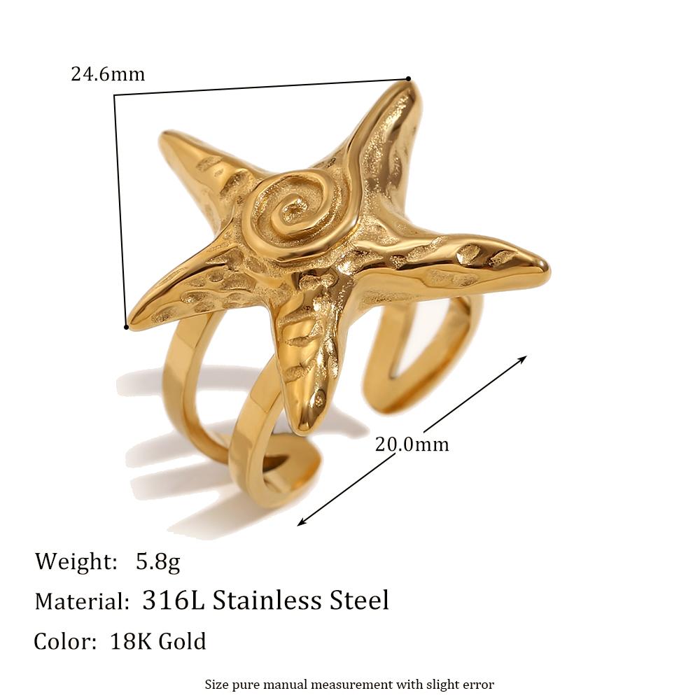 

MamacitaSlay 316L Stainless Steel Starfish Central Vortex Opening Rings Waterproof 18K Gold Plated Jewelry Women s Unique Gift 7 золотой