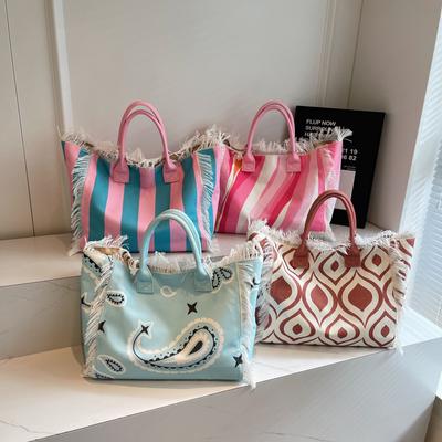 Large Capacity Popularity Canvas Tote Bags Color Matching Super Cool Shoulder Bags for Women 2024 Casual Fashion Style
