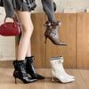 2025 autumn and winter new European and American style belt buckle pointed temperament high heel short boots French front zipper women's boots