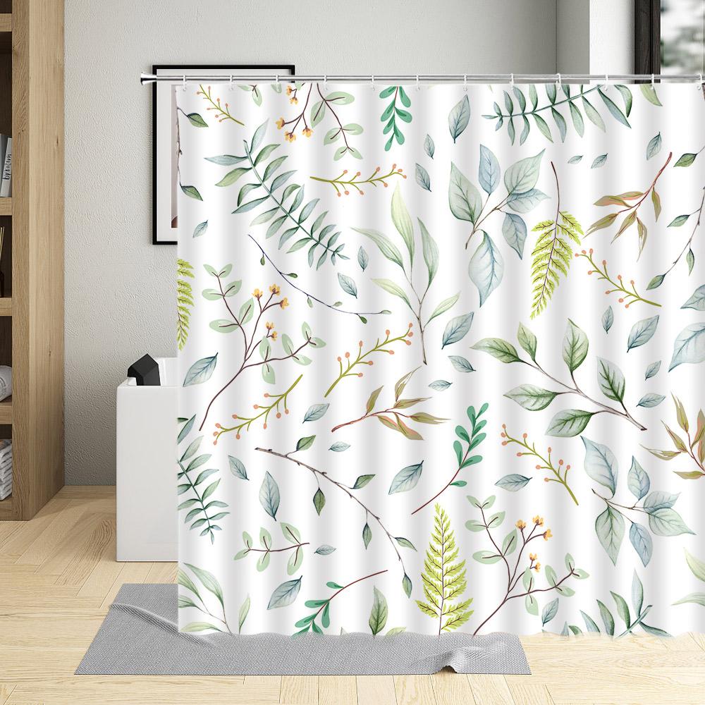 Leaves Shower Curtain Watercolor Tree Branch Leaf Vine Plant Bath Curtain Modern Fabric Nordic Bathroom Decor