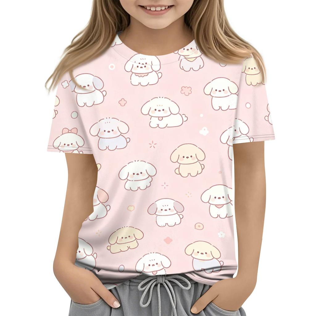 Kids Animal Print Short Sleeve T Shirt Casual Loose Fit Crew Neck Top Soft Comfortable Fabric Suitable for Everyday Wear