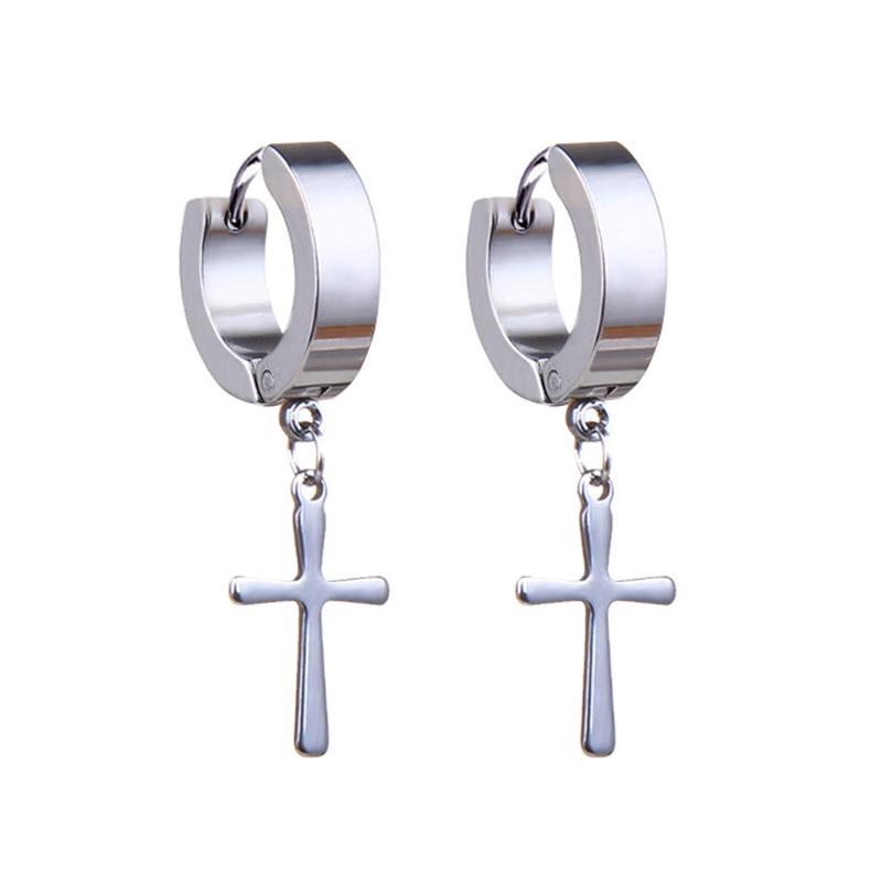 Newest 1 Pair Stainless Steel Cross Pendant Dangle Long Tassel Unisex Hoop Earrings Men/Women Punk Gothic Zircon Best Gifts