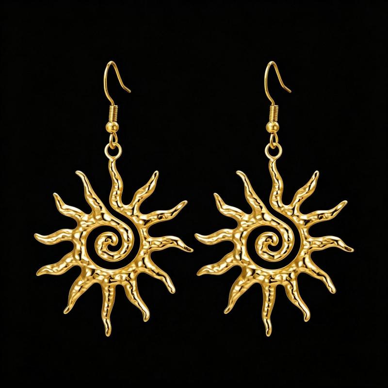 Aanslagbestendig Bohemien Sieradenset Verguld Spiraal Zon Hanger Ketting Oorbellen voor Moederdag Cadeau