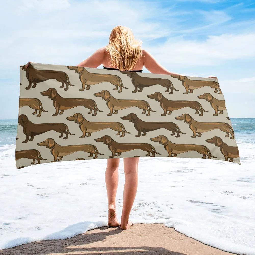 Serviette de plage en microfibre douce à imprimé intégral, dessin animé Dackel multicolore, pour pique-nique d'été, natation, vacances, cadeau