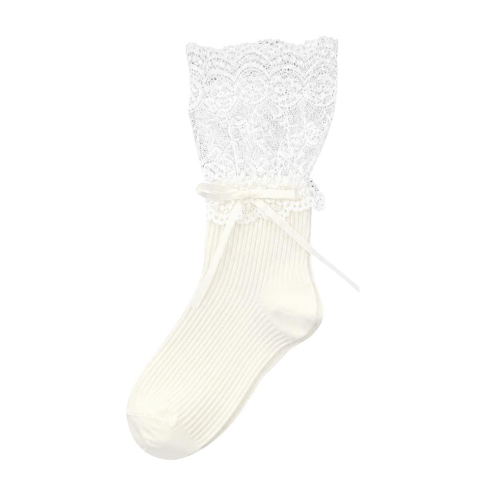 Ballet Style Lace Edge Socks Bow Mid Calf Socks Piles Socks Lolita Socks Boot Socks