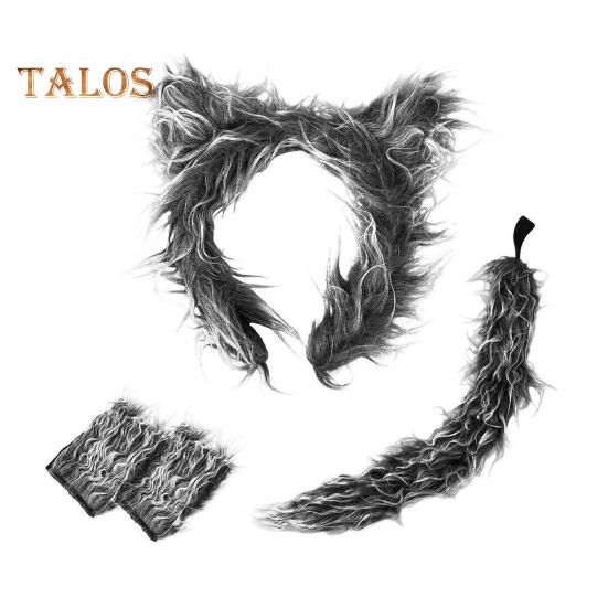 Wolf Ear Tail Set Realistic Design Plush Headband Gloves Tail Set Halloween Parties Role-Playing Accessories