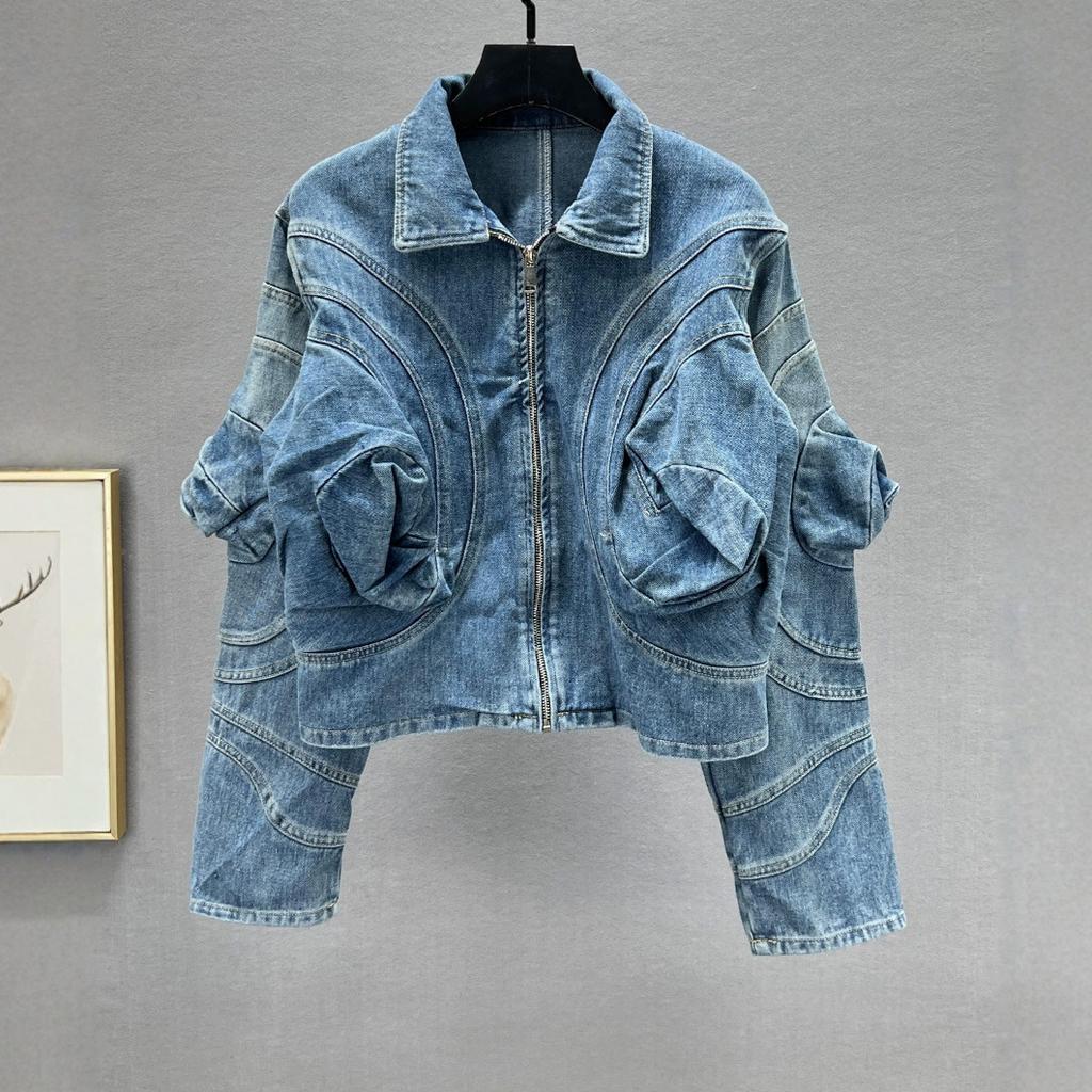 Short Denim Jacket Women's New Autumn Clothing Small Loose and Thin Hong Kong Style Retro Long-sleeved Top Trendy Brand