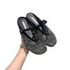 Super breathable~ Rhinestone golden fishing net bag head half slippers women's 2025 summer new thick-bottomed Mary Jane French sandals
