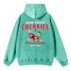 Oversized Women Washed Hoodie Hand Picked Cherries Always Fresh Print Pullover Pocket Warm Cotton Couple Clothes
