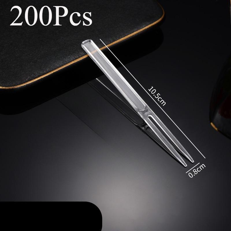 

200/1000Pcs Plastic Disposable Fruit Fork Household Transparent Black Fruit Skewer Cake Fork Home Party Kitchen Gadgets