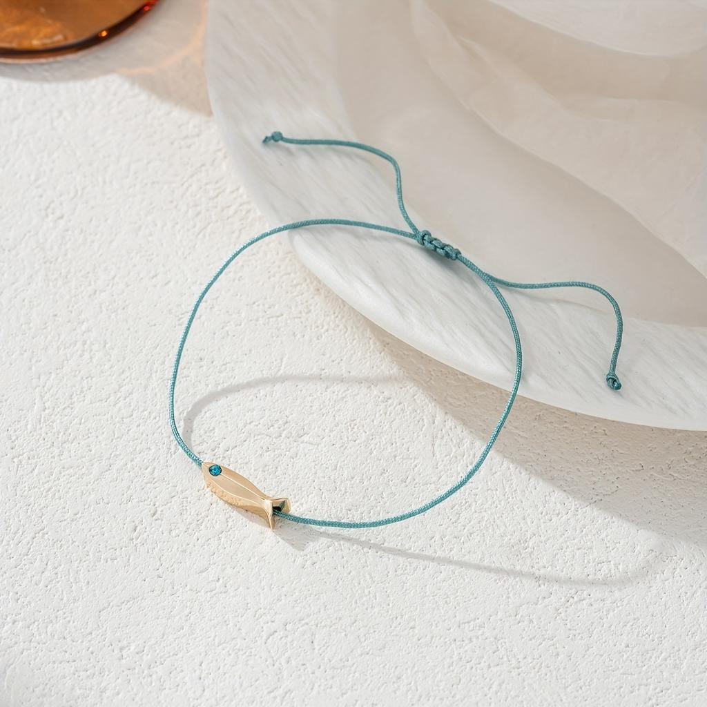 Cavigliere Carine Pesce Blu Donna Ragazze Stile Bohémien Colore Oro Animale Fatto a Mano Corda Rossa Regolabile Cavigliera Gioielli Accessori