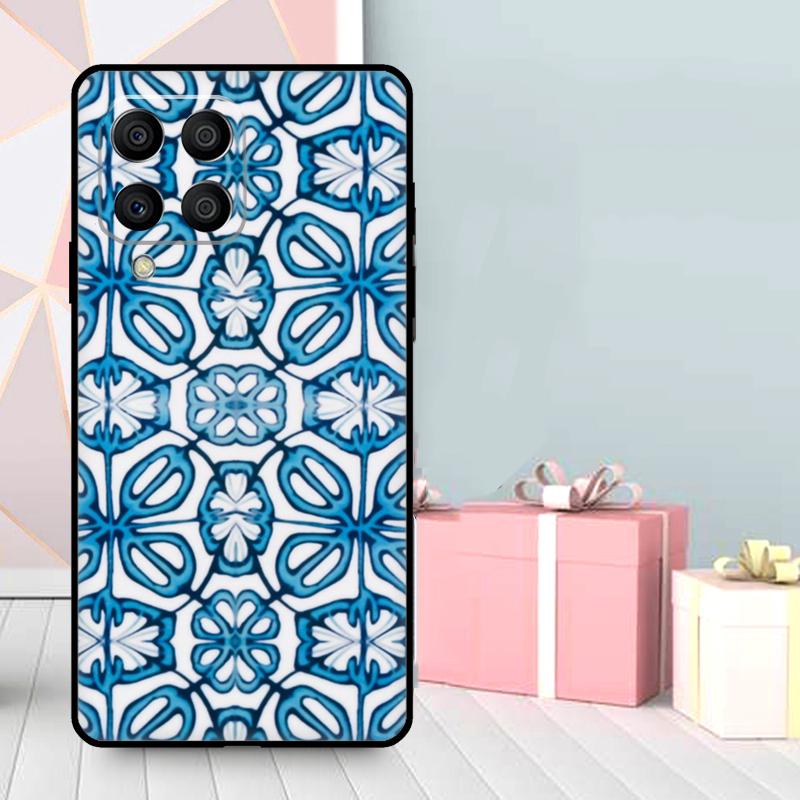 Square Turkish Flower Tiles Case For Samsung Galaxy M16 M31 M21 M13 M33 M53 M15 M35 M55 M36 M56 M12 M32 M52 M14 M34 M54