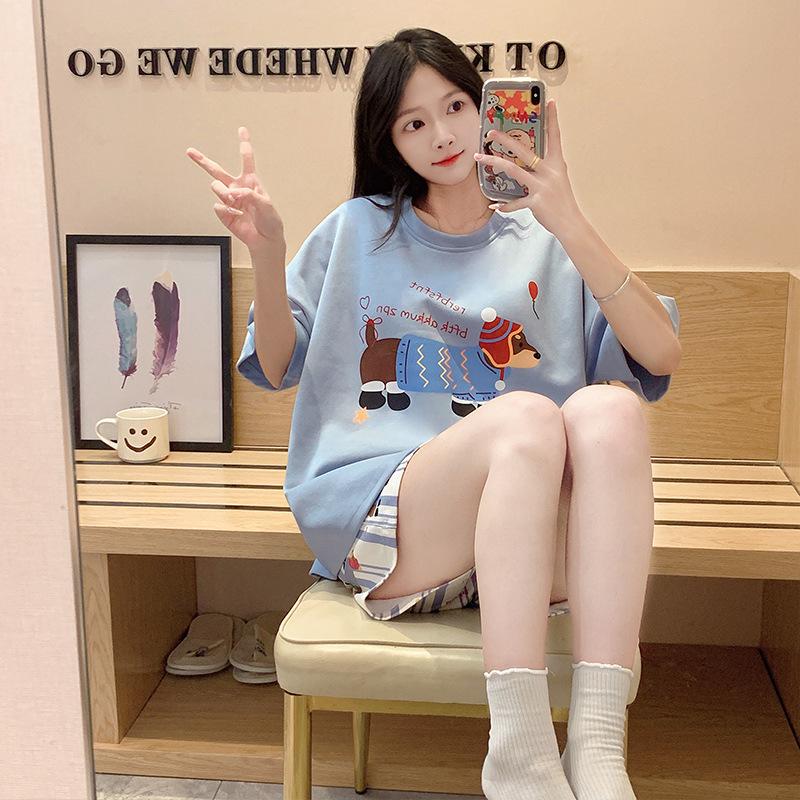 Pajamas Women S Summer Short-Sleeved Shorts Thin Cartoon Summer Women S Loungewear Suit Can Be Worn Outside M