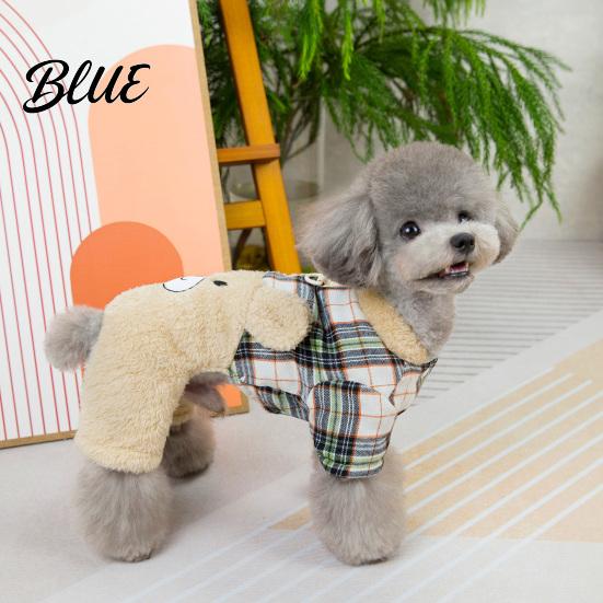 Leash Ring Dog Clothing Fuzzy Bear Jumpsuit Cute Plaid Outfit