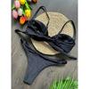 Sexy 3D Blumen Bikini Set 2025 Damen Schwarz Weiß V Bügel Unterbrust Micro Mini Badeanzug Strand Badeanzug Plissee String Bademode