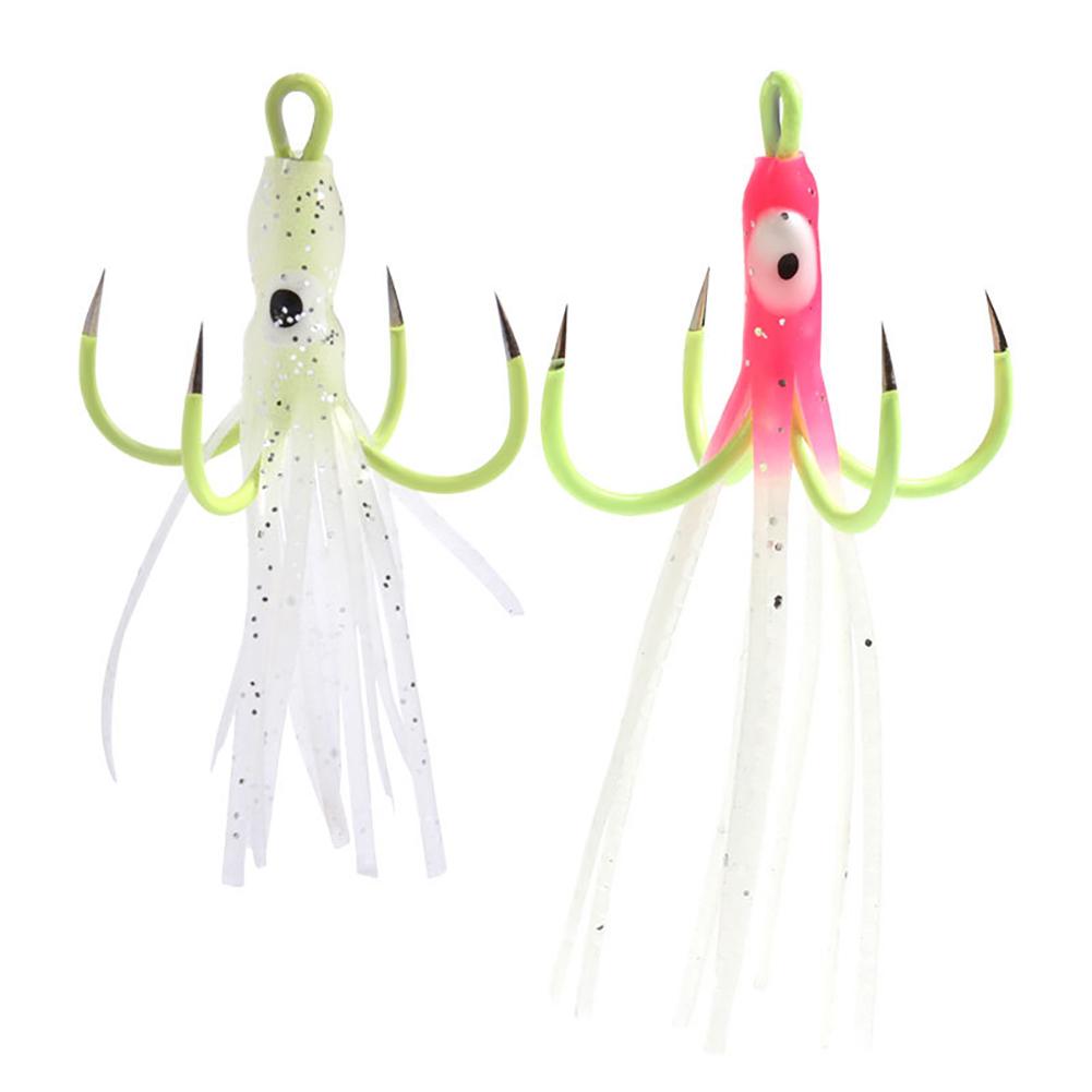 6PCS/Box Luminous Squid Quad Hook Without Barbs Sea Fishing Simulation Squid Bait Fishing Gear Accessories
