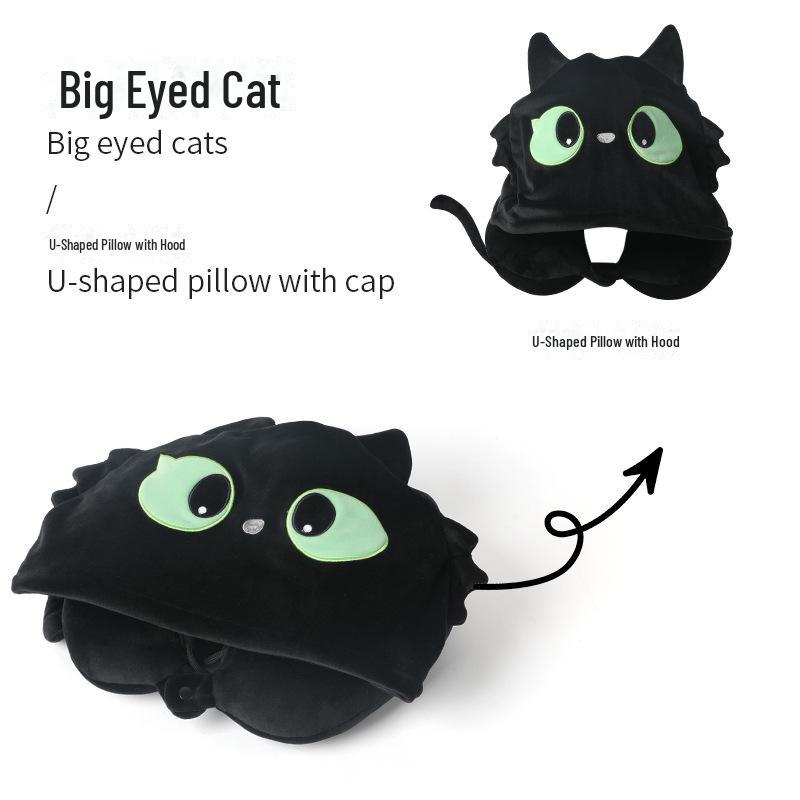 Polštář na krk ve tvaru U s kapucí řady Black Cat do kanceláře i na cesty