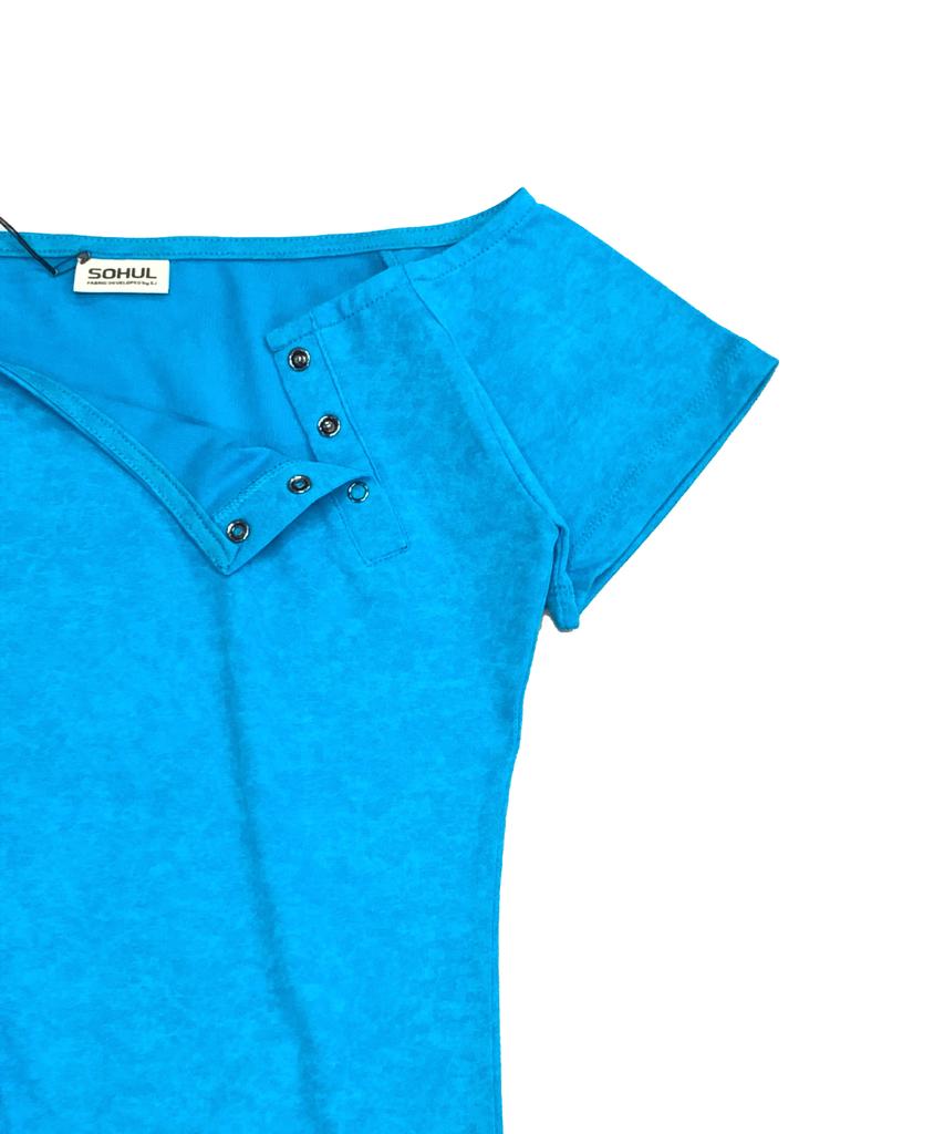 Soheul Mist Off-Shoulder Snap T (Aqua Mint)