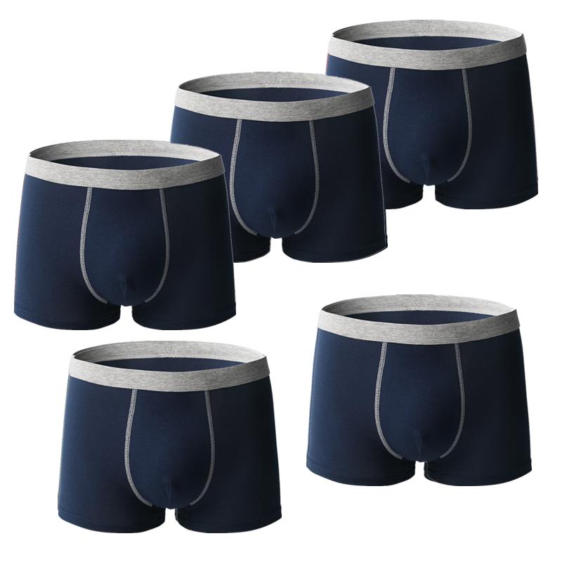 5 Pcs Men Cotton Boxer Briefs Mid‑Waist Antibacterial Breathable Underpants Comfort Soft Contrast Waistband Male Underwear L XL 2XL 3XL 4XL 5XL 6XL