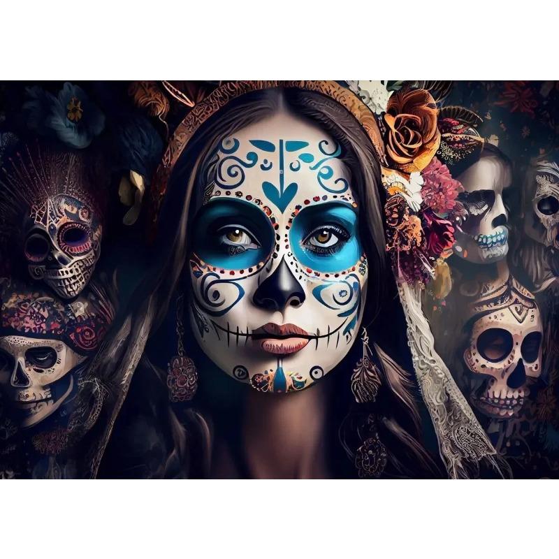 Day of The Dead Flowers and Beauty Skull Posters Prints Woman Halloween Canvas Painting Abstract Wall Art Picture Decoration