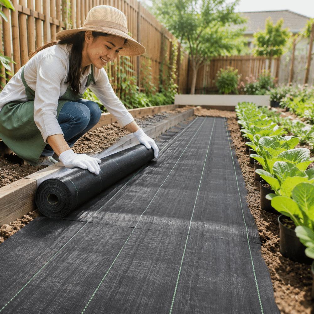 Black Woven Weed Barrier Fabric Polypropylene Agricultural Ground Cover Driveway Control