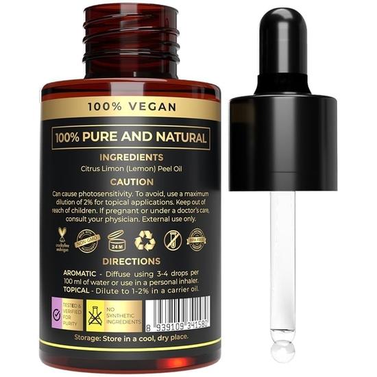 100% Plant Based Lemon Essential Oil for Skin, Hair, Diffusers & Aromatherapy | Pure and Natural Lemon Oil for Acne, Skin Care & Cleaning