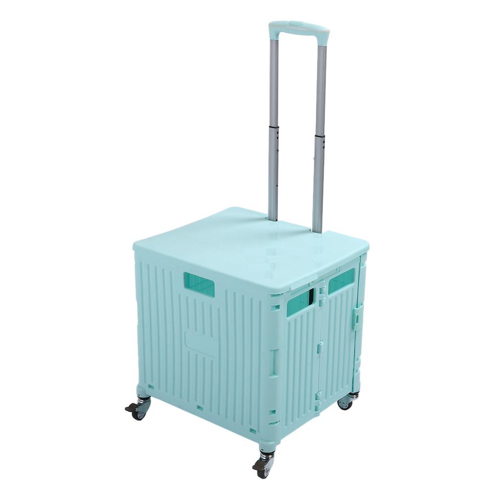 Collapsible Utility Cart Rolling Crate Swivel Casters PP Strong with Telescopic Handle Lid Storage