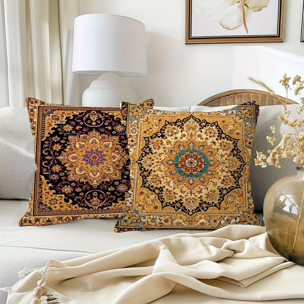 1/4pcs Vintage Persian Floral Carpet Pattern Throw Pillow Covers  Bohemian Decorative Square Cushion Cases