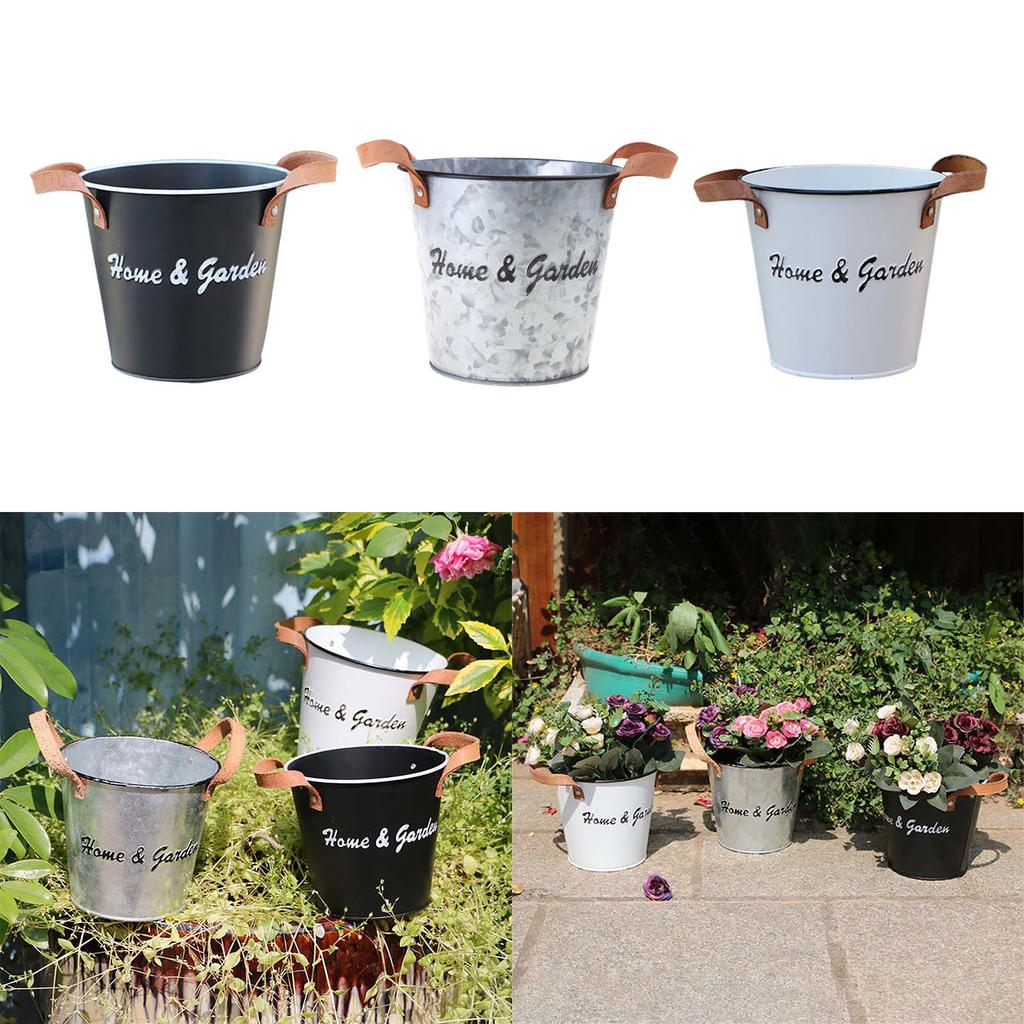 Metal Flower Pot Planters with Handles Decorative Metal Bucket Vintage-Style Country Wedding 13x12cm/5x4.7-inch Durable