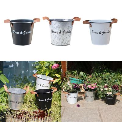 Metal Flower Pot Planters with Handles Decorative Metal Bucket Vintage-Style Country Wedding 13x12cm/5x4.7-inch Durable