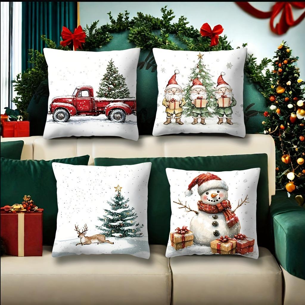 Christmas Decoration Pillowcase New Year Gift Winter Snowman Car Christmas Tree Pillow Cover Sofa Cushion Cover Home Decoration