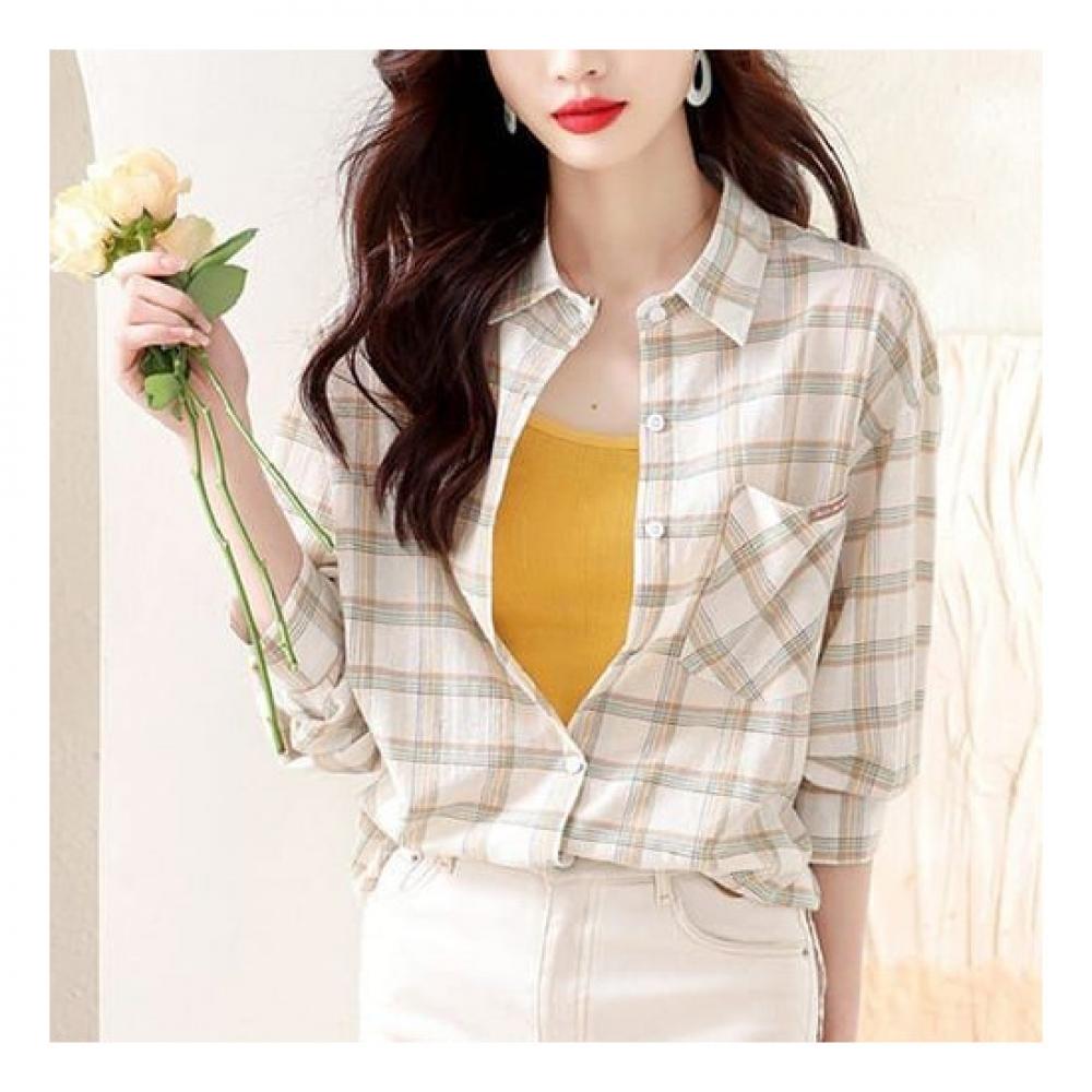 Navava Women Basic Check Long Sleeve Shirt Nb1965
