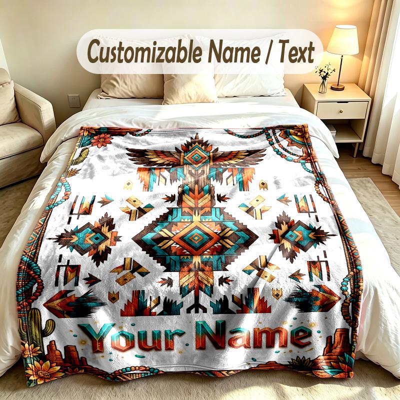 American Patriotic Theme Custom Blanket Personalized Name & Text Customized Soft Warm Throw Blanket Home Decor