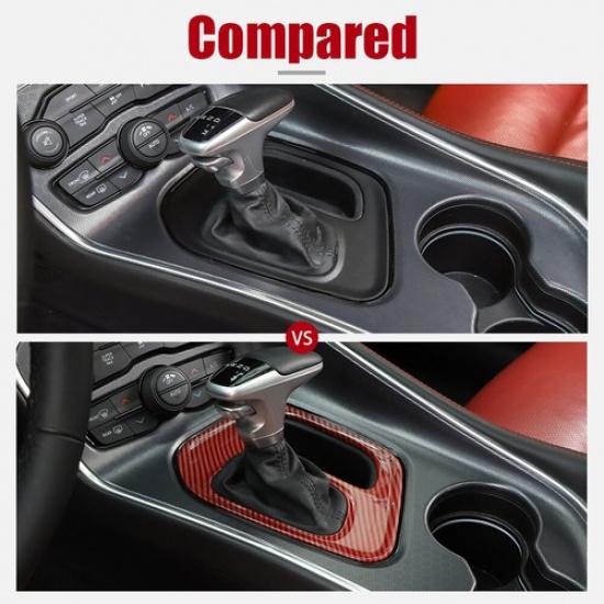 Car Gear Shift Panel Decor Cover Trim for Dodge Challenger 15+ Red Carbon Fiber