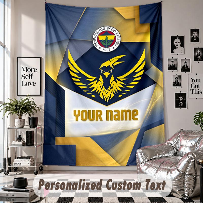 Custom Tapestry Wall Hanging, Fenerbahçe FC Personalized Name Text Home Wall Decor