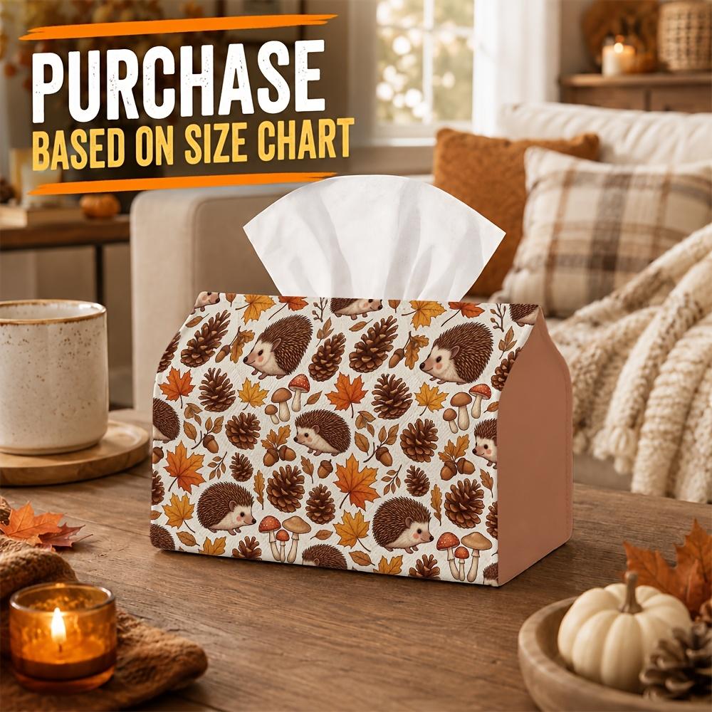 1pc Woodland Wildlife Flora Tissue Box - Hedgehog Pinecone Leaf Napkin Storage Box, Suitable for Rolls/Facial Tissues, Multi-Functional Storage Box fo