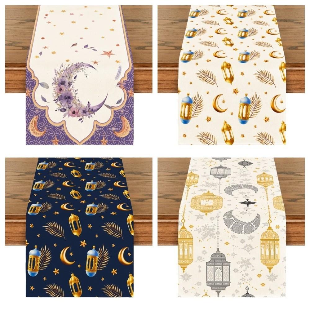 Washable Moon Star Table Runner Vintage Eid Mubarak Table Runner Islamic Table Flag  Wedding