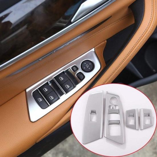 ABS Silver Car Door Window Lift Switch Cover Trim For BMW 5 Series G30 2017-2022