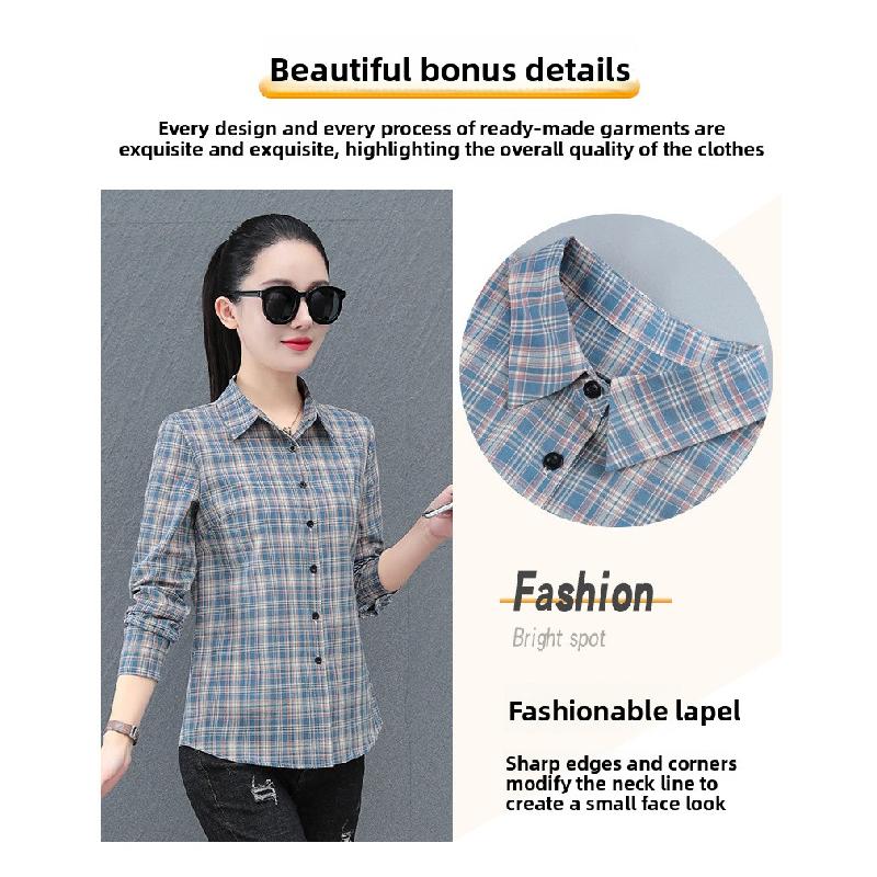 High-quality all-cotton plaid shirt for women, spring and autumn 2026 new fashion women's shirt, thin long-sleeved top